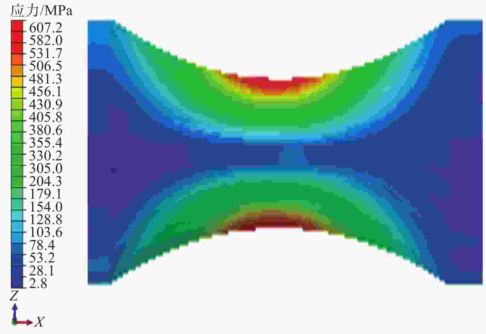 图 5          光滑试样的等效应力云图